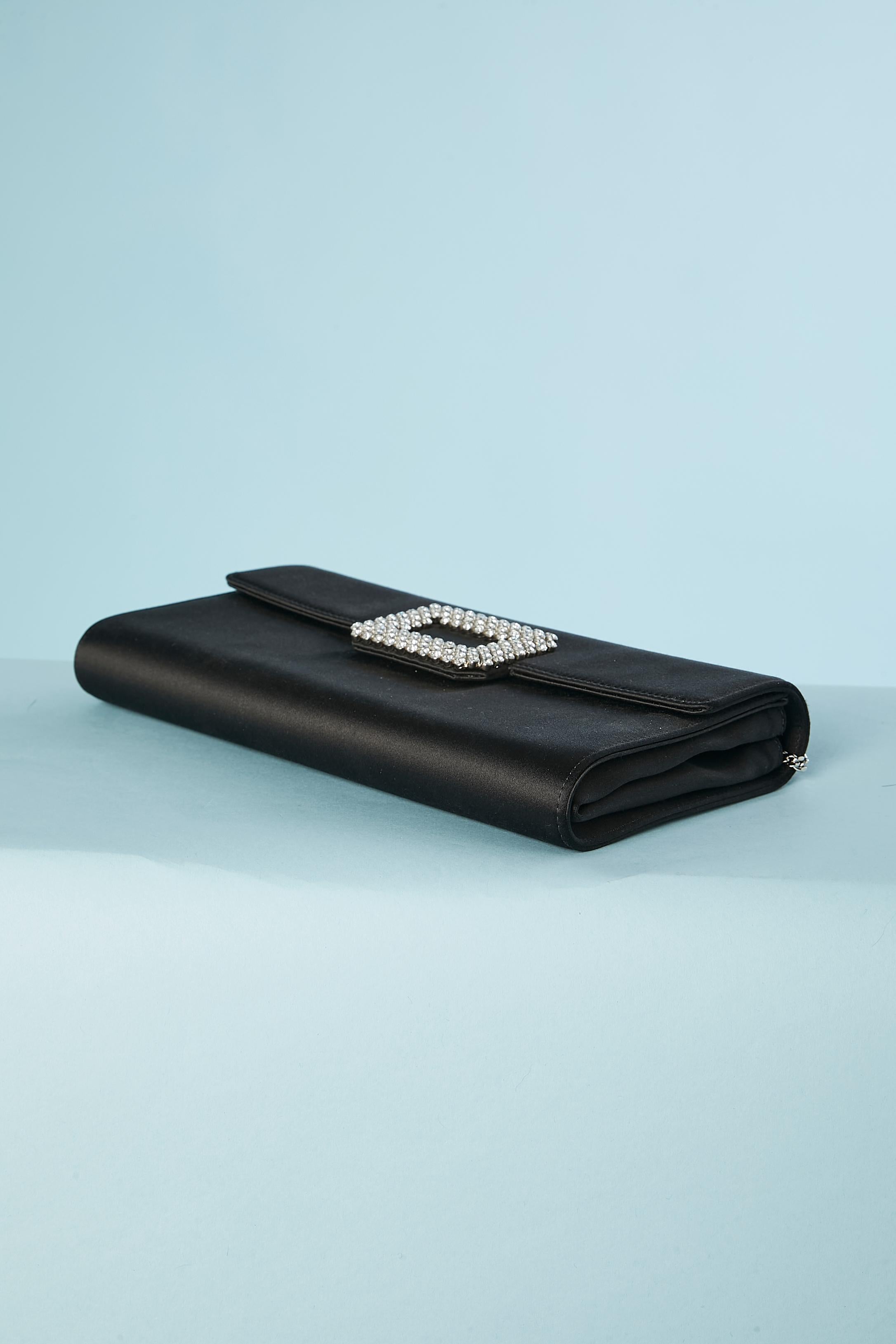Women's Black satin and rhinestone evening clutch Roger Vivier 650€ For Sale