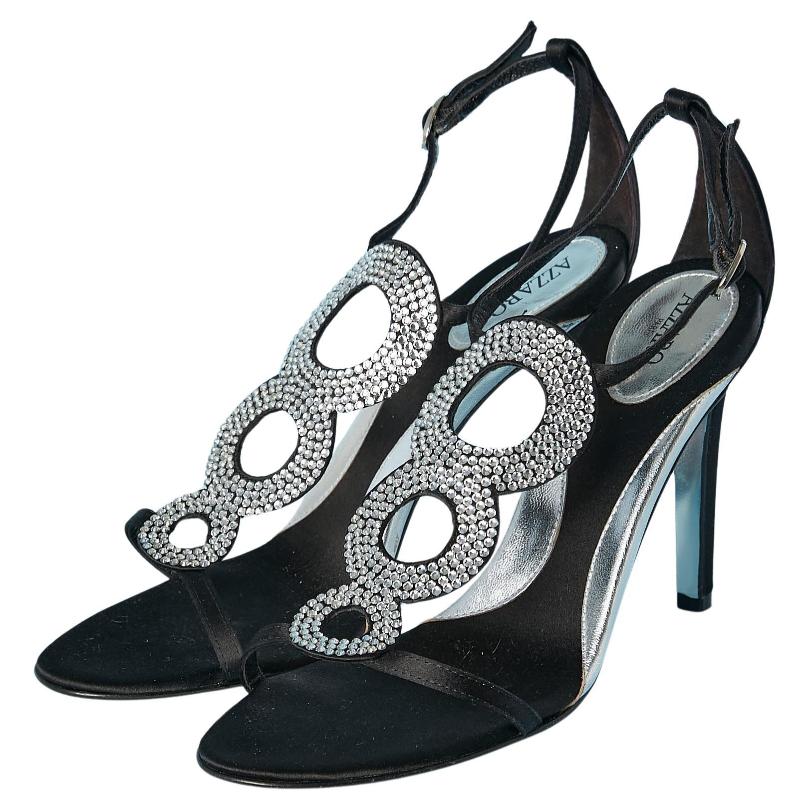 Sandales de soirée en satin noir et strass AZZARO
