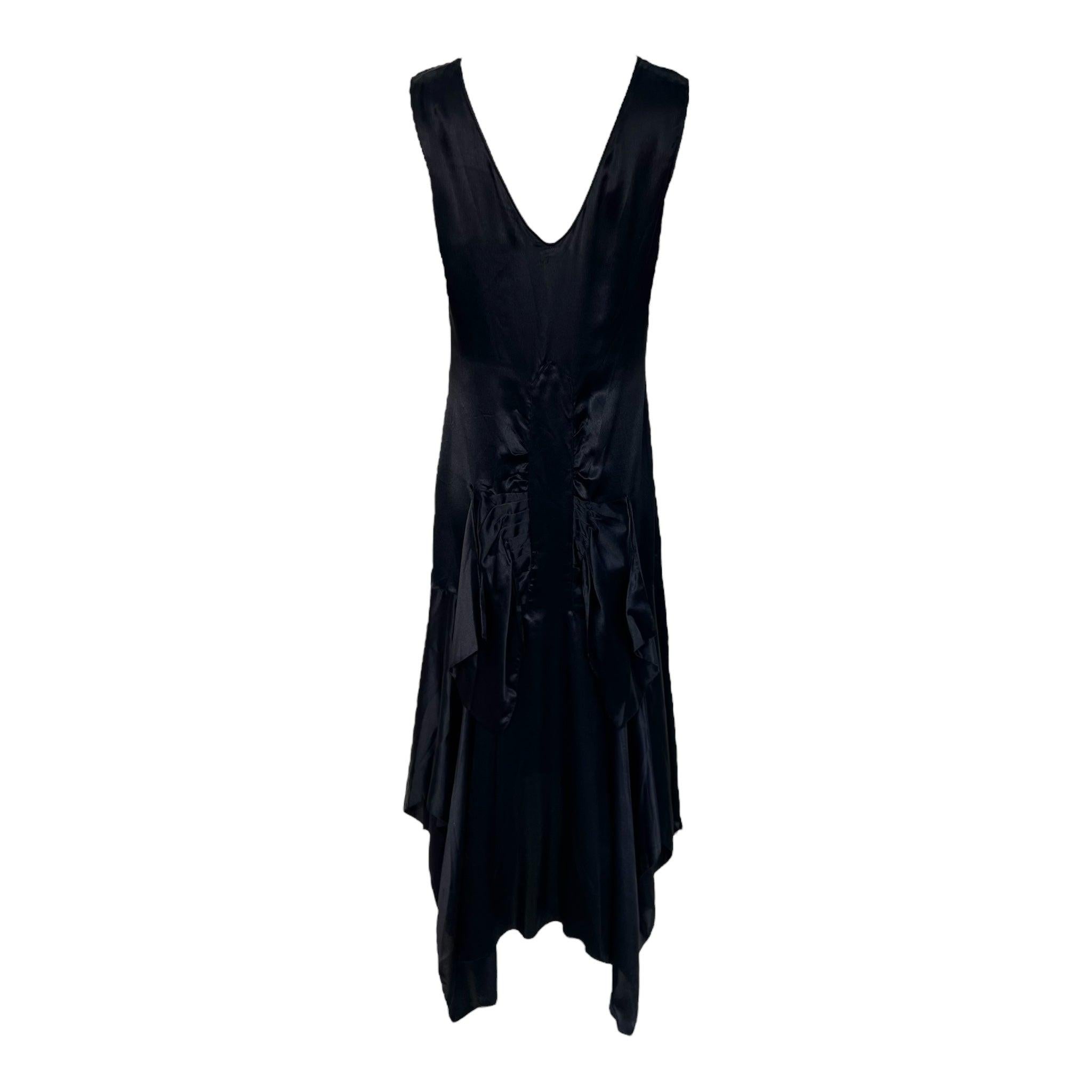 Women's Black Satin Bias Cut Asymmetrical Hem Flapper Evening Dress, 1920s For Sale
