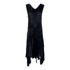 Black Satin Bias Cut Asymmetrical Hem Flapper Evening Dress, 1920s