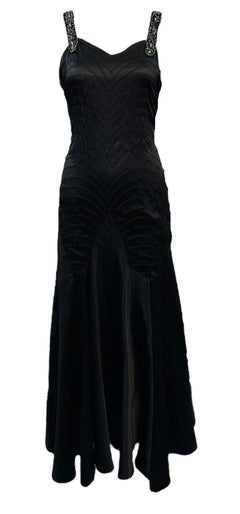 1930's Black Satin Bias Cut Tea Length Gown with Matching Bolero Jacket