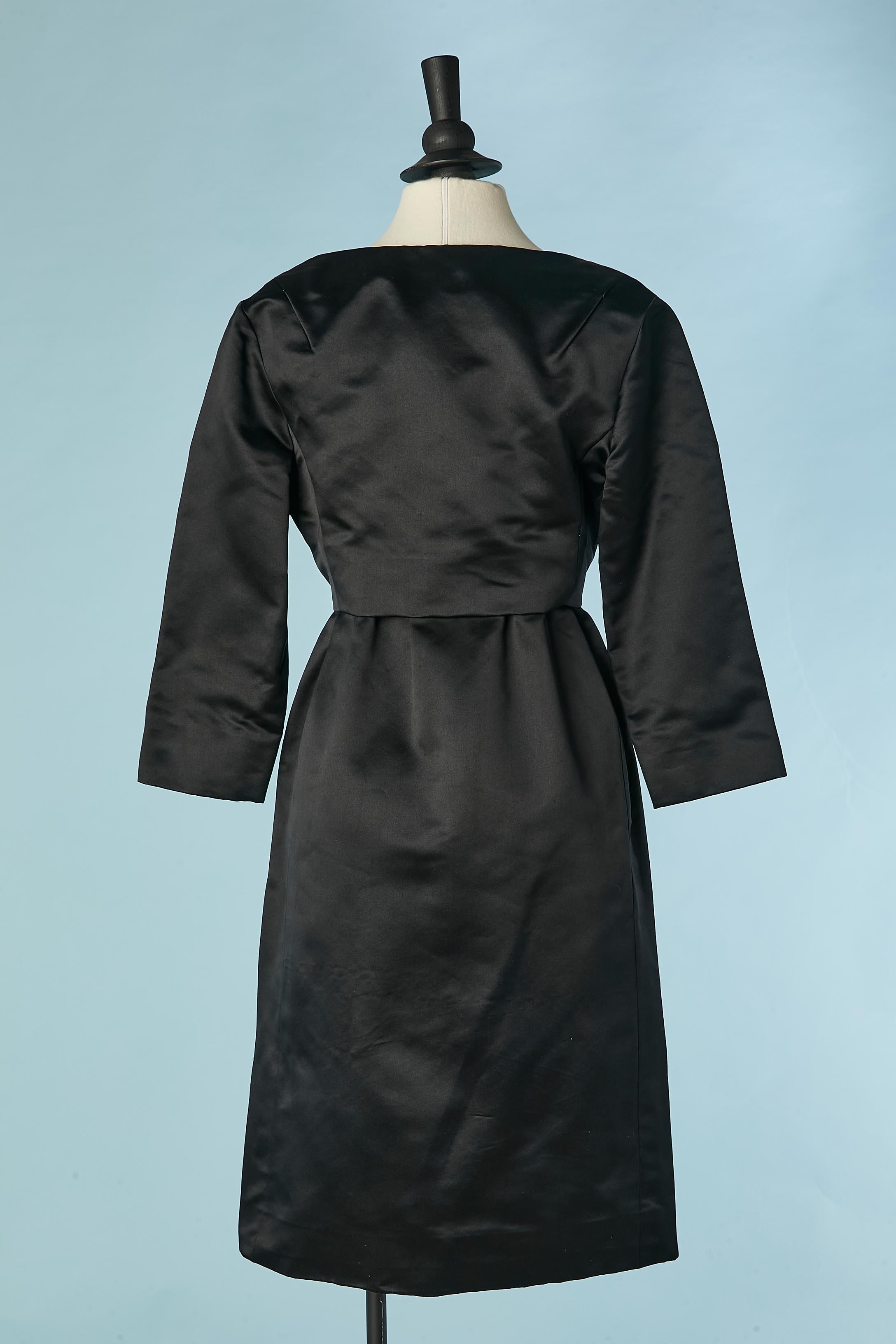 Black satin boléro and bustier dress  with velvet flowers Christian Dior  For Sale 1