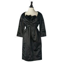 Schwarzes Boléro- und Bustierkleid aus Satin  mit Samtblumen Christian Dior 