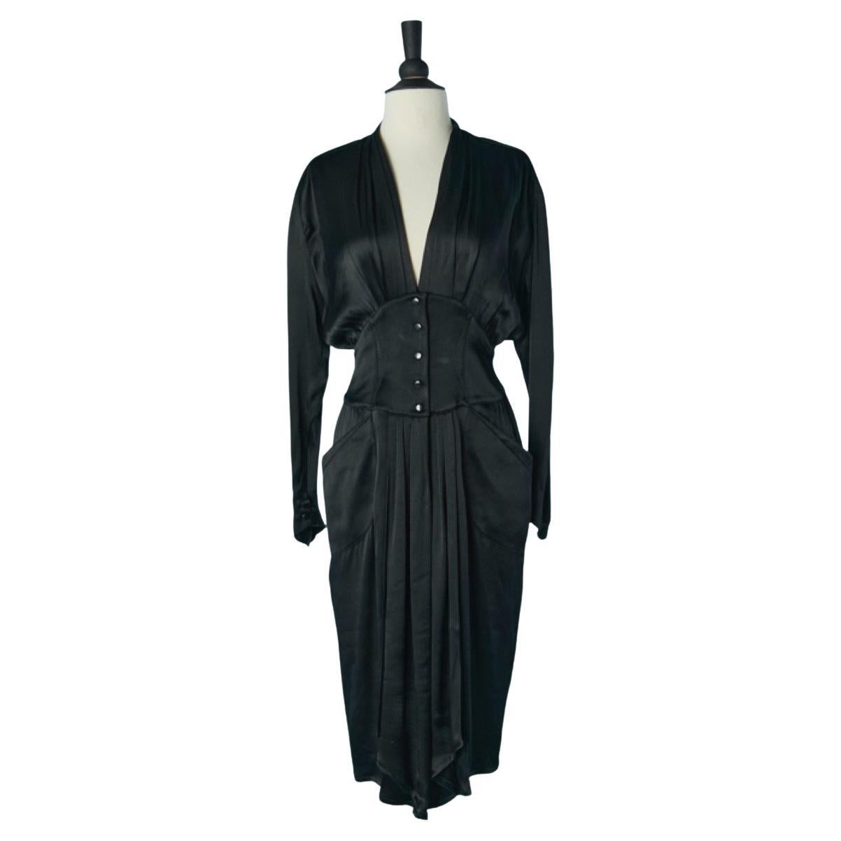 Black satin cocktail dress THIERRY MUGLER