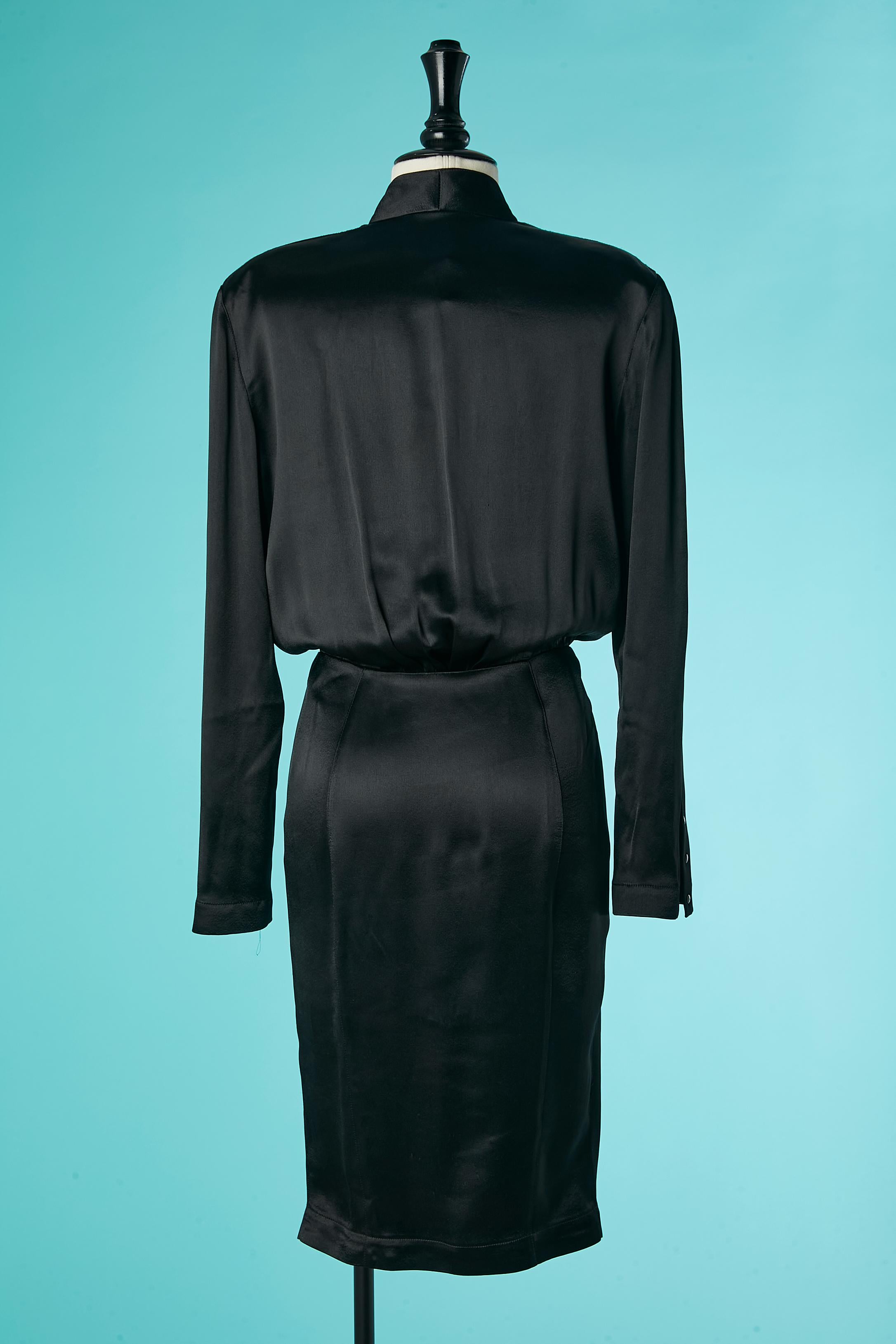Black satin cocktail dress with snap closure Thierry Mugler Circa 1990's  For Sale 2