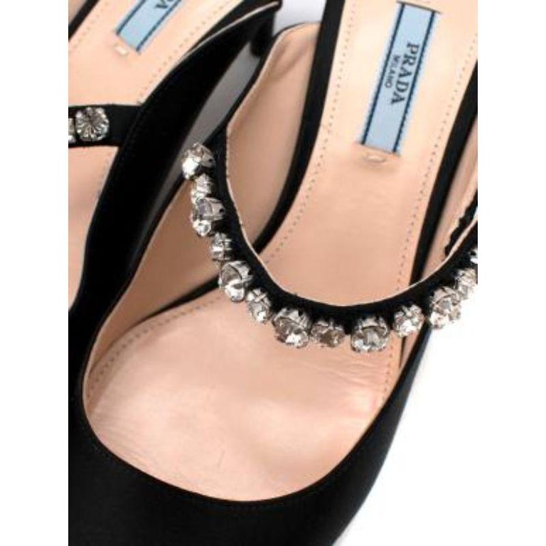 Black Satin Crystal Embellished Kitten Heels For Sale at 1stDibs