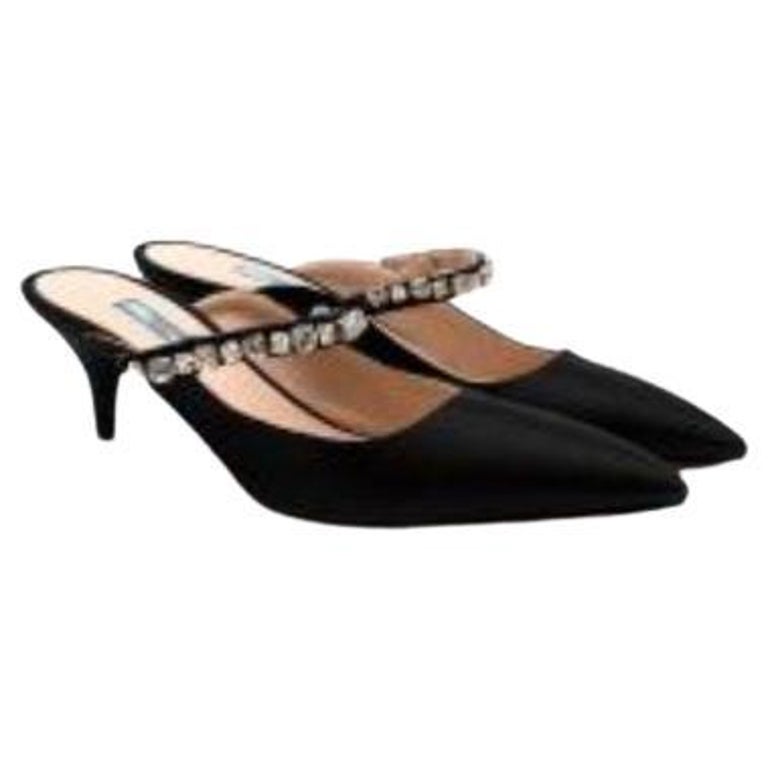 Black Satin Crystal Embellished Kitten Heels For Sale at 1stDibs