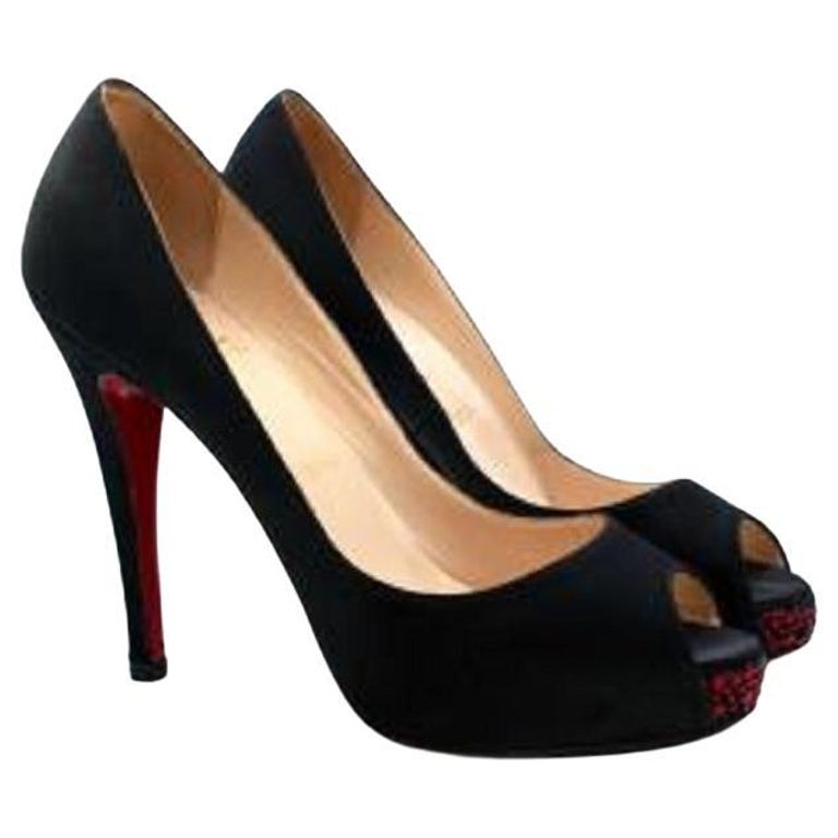 Christian Louboutin Black Satin and Crystal Very Prive Peep Toe Heeled  Pumps For Sale at 1stDibs