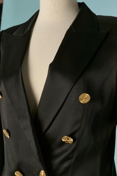 Black satin double-breasted jacket with gold metal button ALEXANDRE VAUTHIER