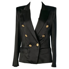 Black satin double-breasted jacket with gold metal button ALEXANDRE VAUTHIER