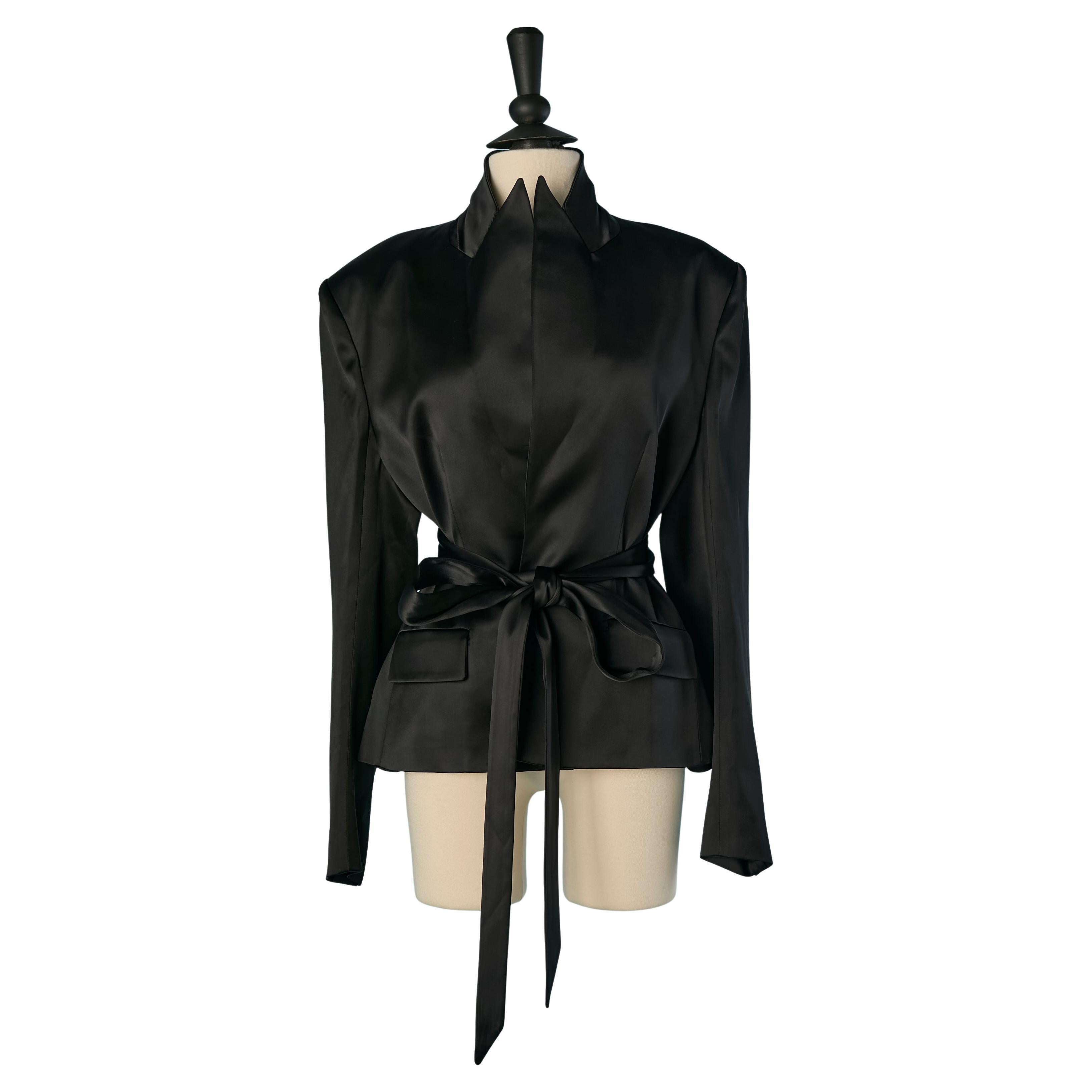 Black satin jacket with belt ALEXANDRE VAUTHIER