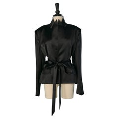 Giacca in raso nero con cintura ALEXANDRE VAUTHIER