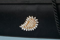 Black satin evening bag with rhinestone broches Valentino Circa 1970's