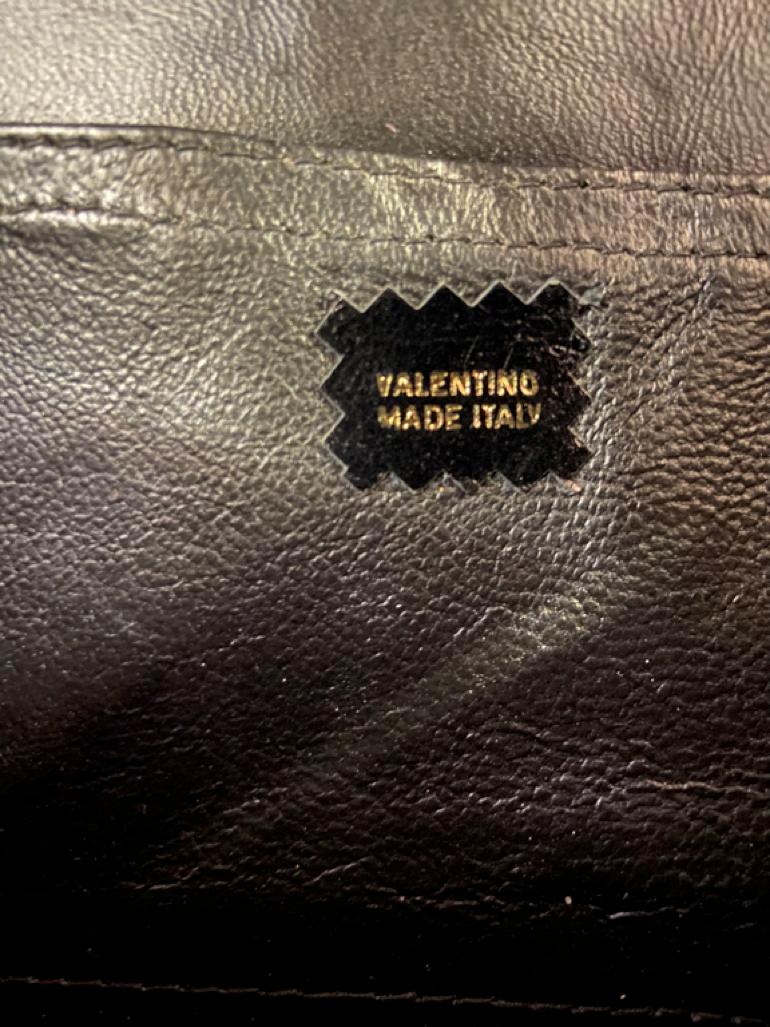 Black satin evening bag with rhinestone broches Valentino Circa 1970's  For Sale 2