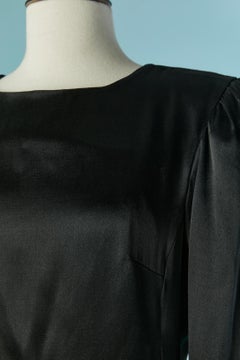 Black satin evening dress draped on the back MONA ROUTIER Circa 1980's