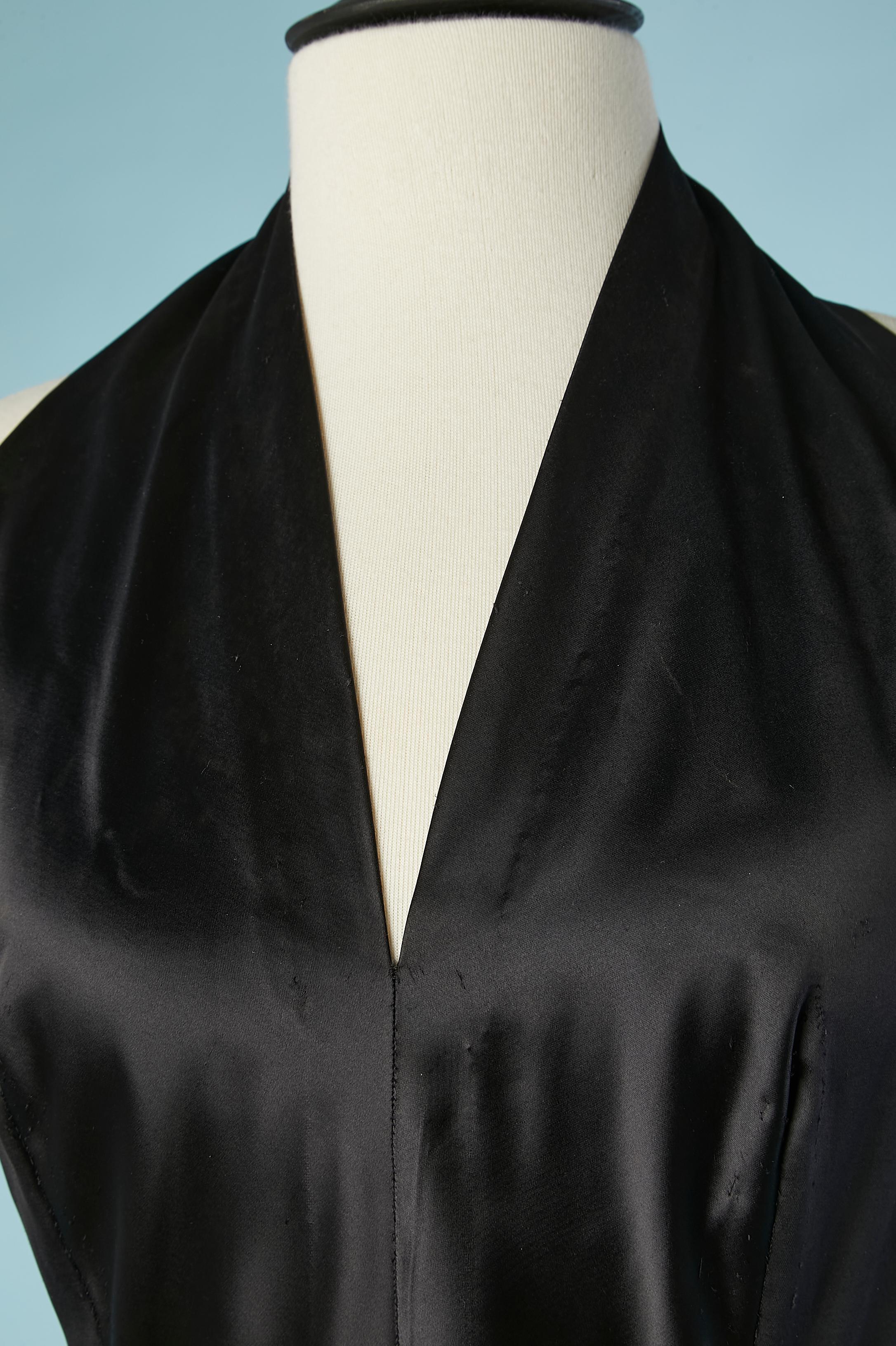Women's Black satin  evening ensemble with pleated tulle on the side Jacques Fath For Sale