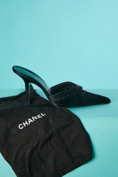 Black satin evening mules Chanel