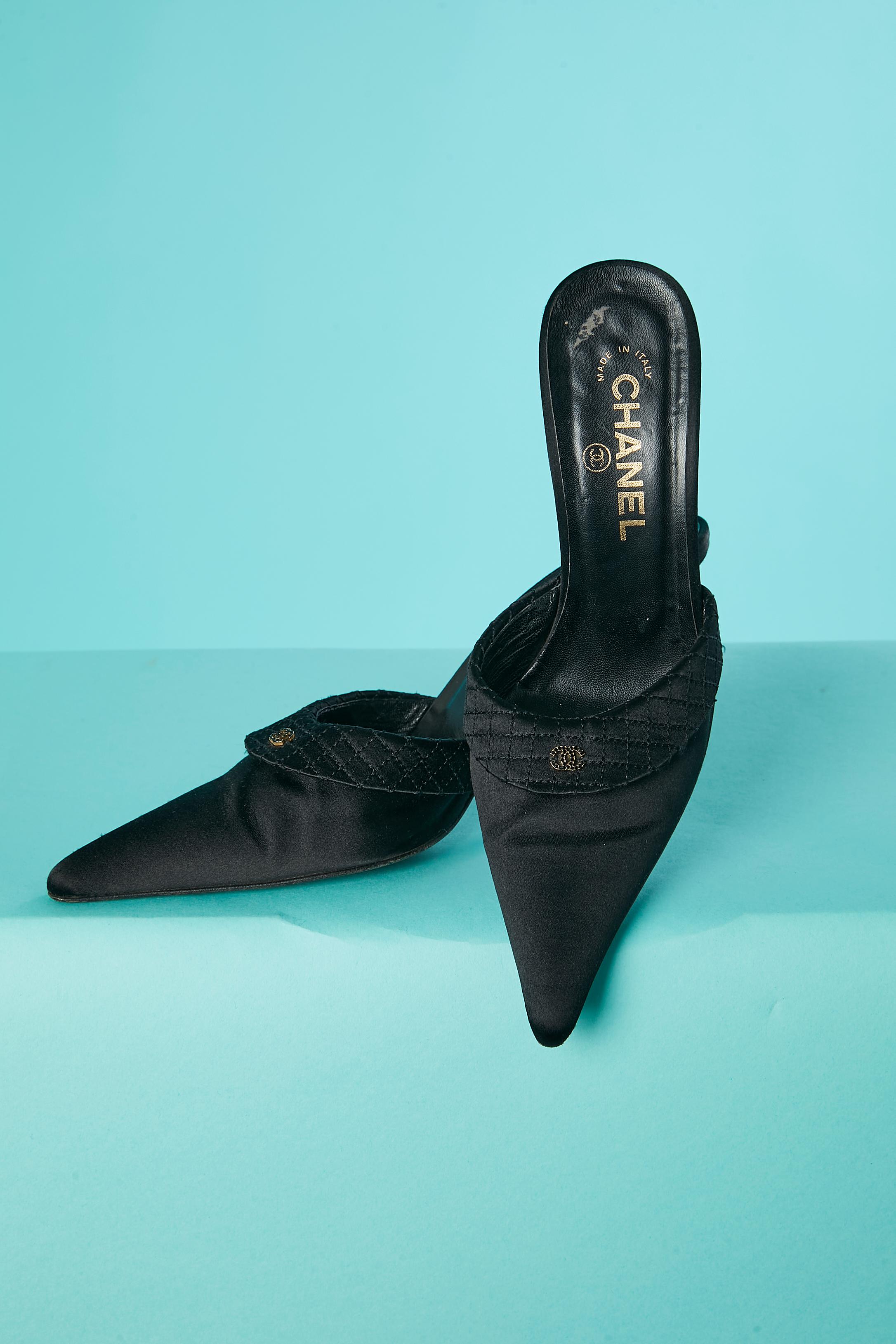 Women's Black satin evening mules Chanel  For Sale