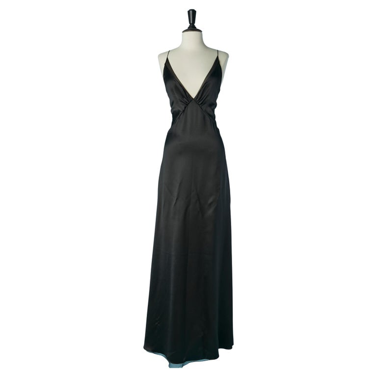 Black satin evening slip dress CHRISTIAN DIOR For Sale at 1stDibs