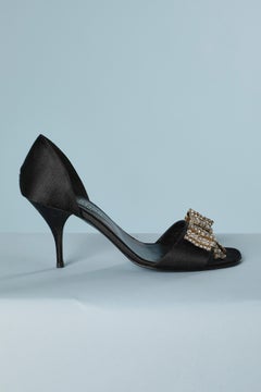 Schwarze Satin-Sandalen mit hohen Absatz und Strassschleife Valentino Garavani