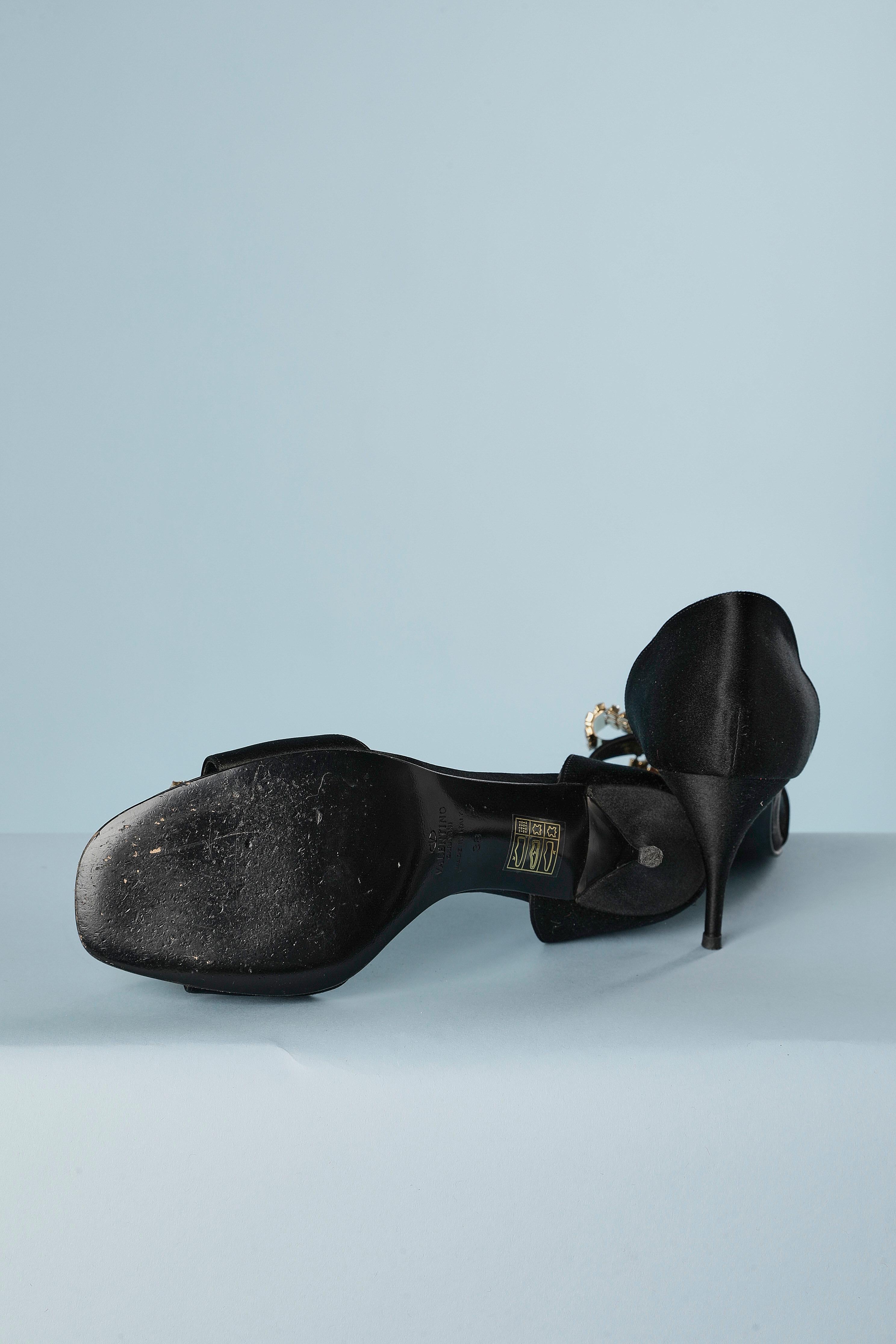 Women's Black satin high heels sandals with rhinestone bow Valentino Garavani  For Sale