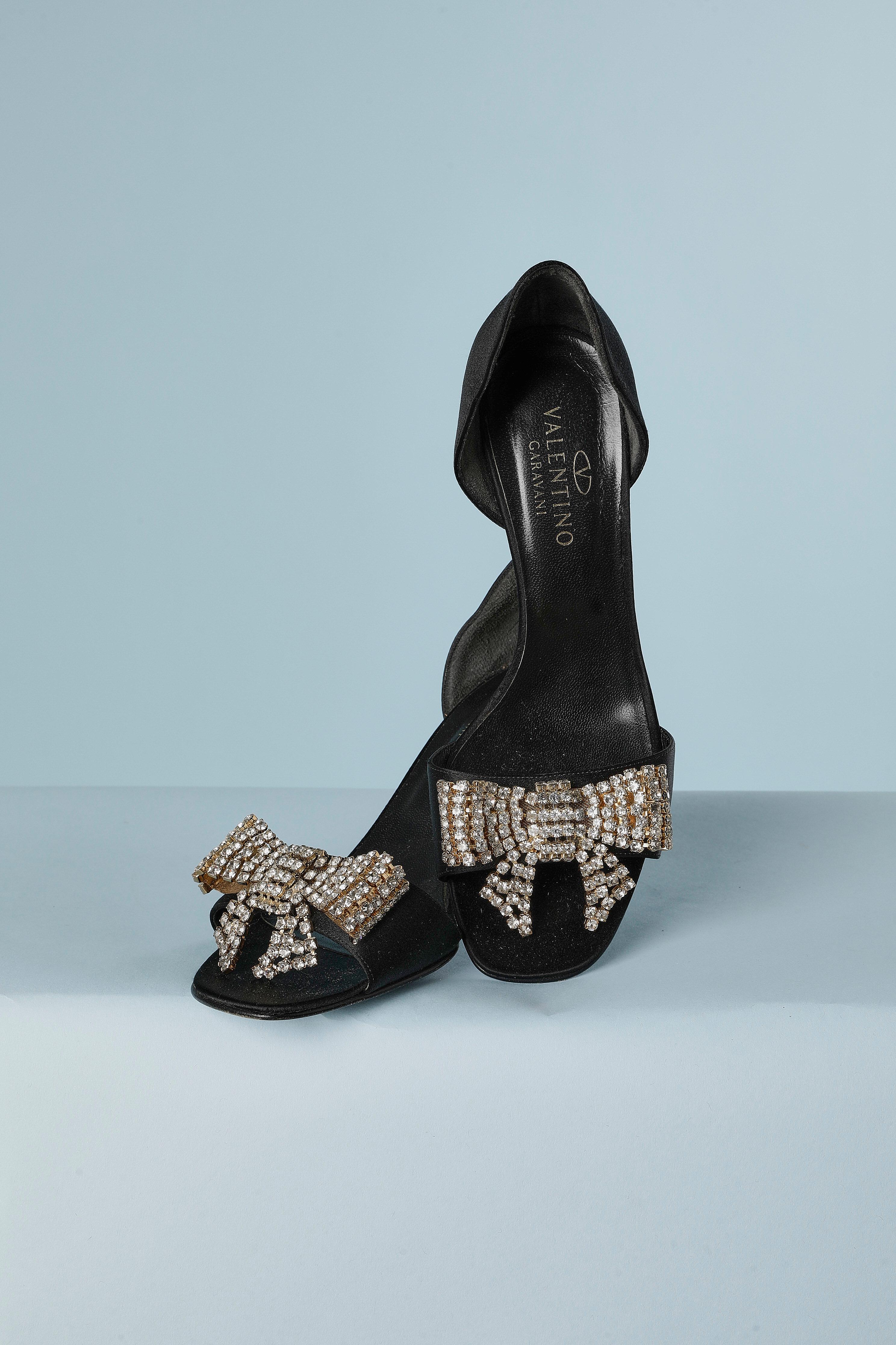 Black satin high heels sandals with rhinestone bow Valentino Garavani  For Sale 1
