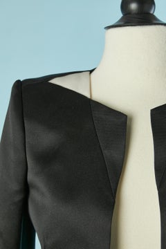 Giacca in raso nero con bordo delle maniche in pelle nera Balenciaga