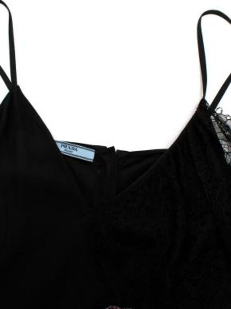 Women's black satin & lace floral applique slip dress For Sale