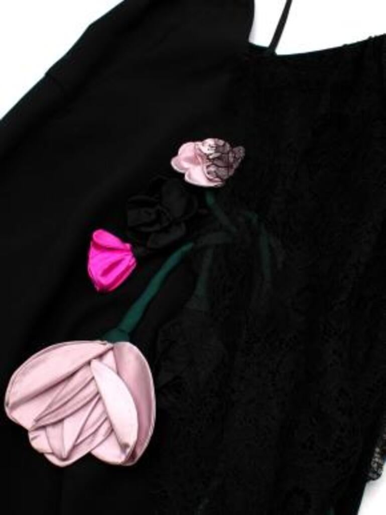 black satin & lace floral applique slip dress For Sale 3