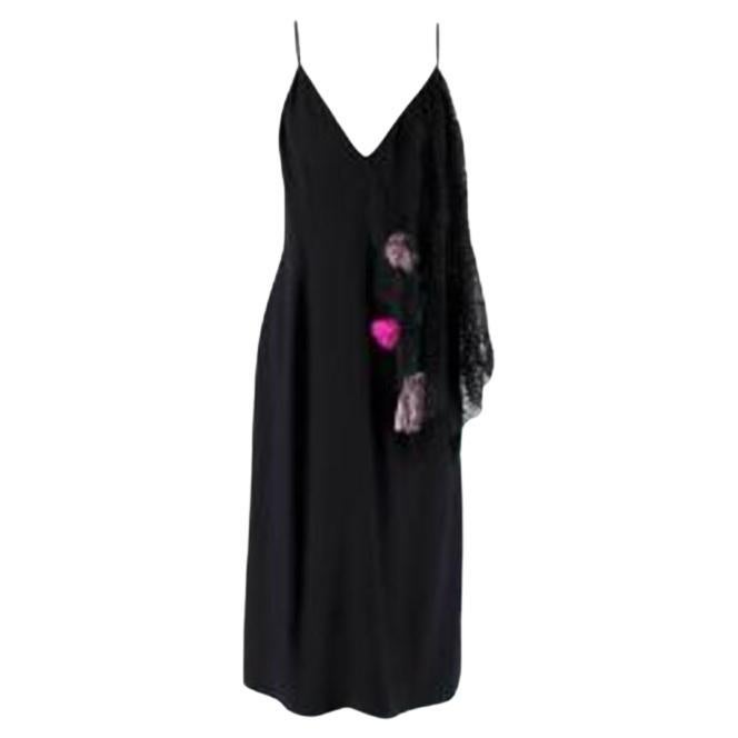 black satin & lace floral applique slip dress For Sale