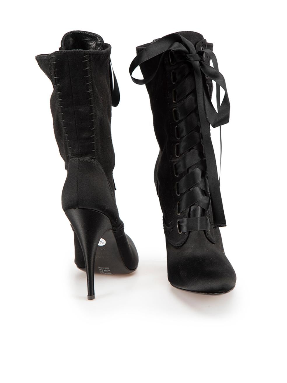 Black Satin Lace Up Boots Size IT 37 In Good Condition For Sale In London, GB