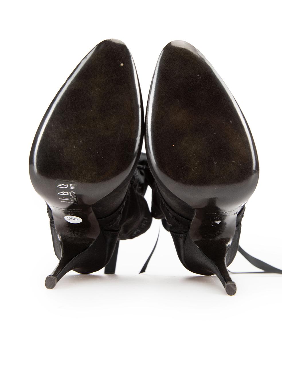 Women's Black Satin Lace Up Boots Size IT 37 For Sale