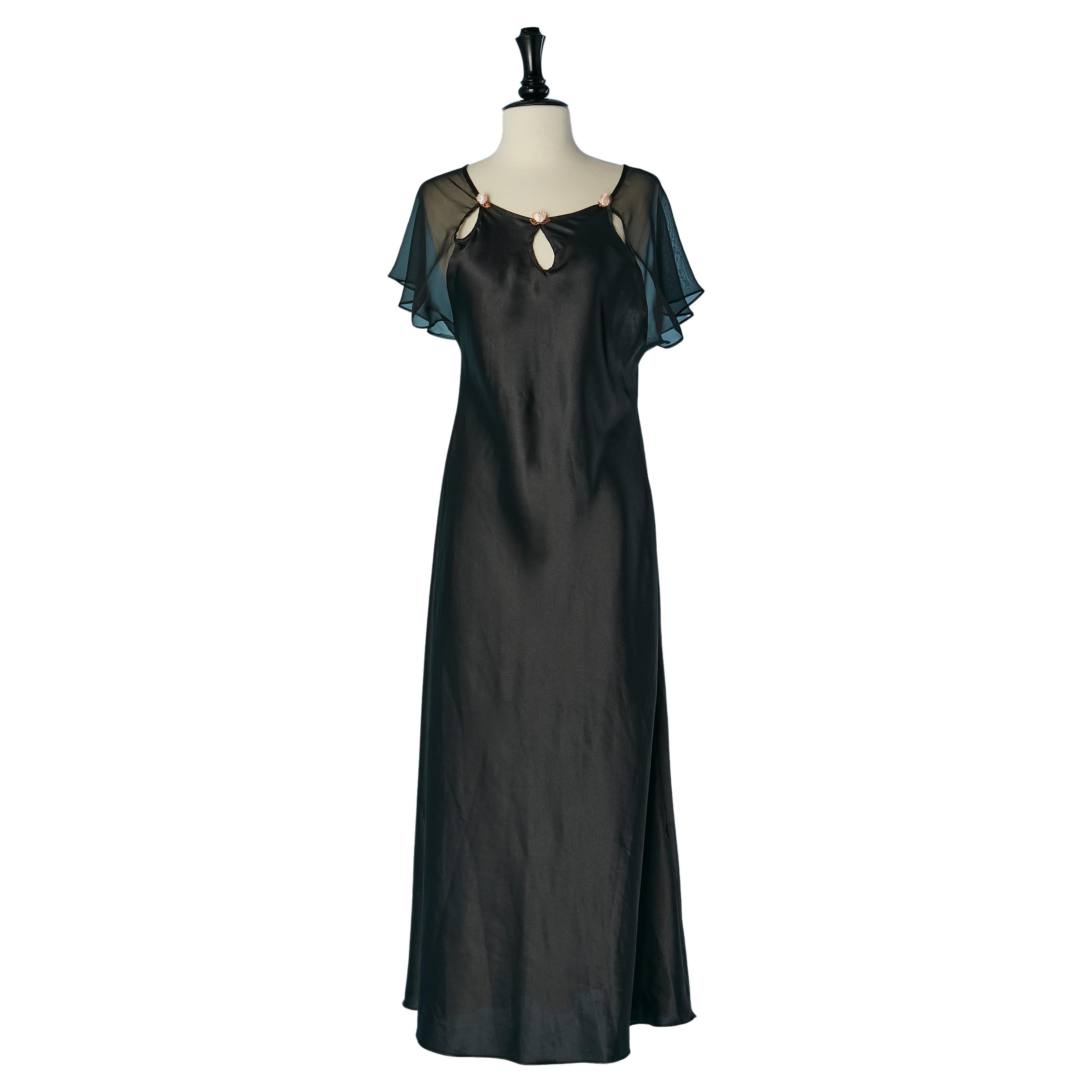 Young See Through Sleeve High Waisted Beaded Evening Dress