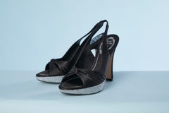 Schwarze Satin-Sandale mit Strass-Plateau René Caovilla NEW