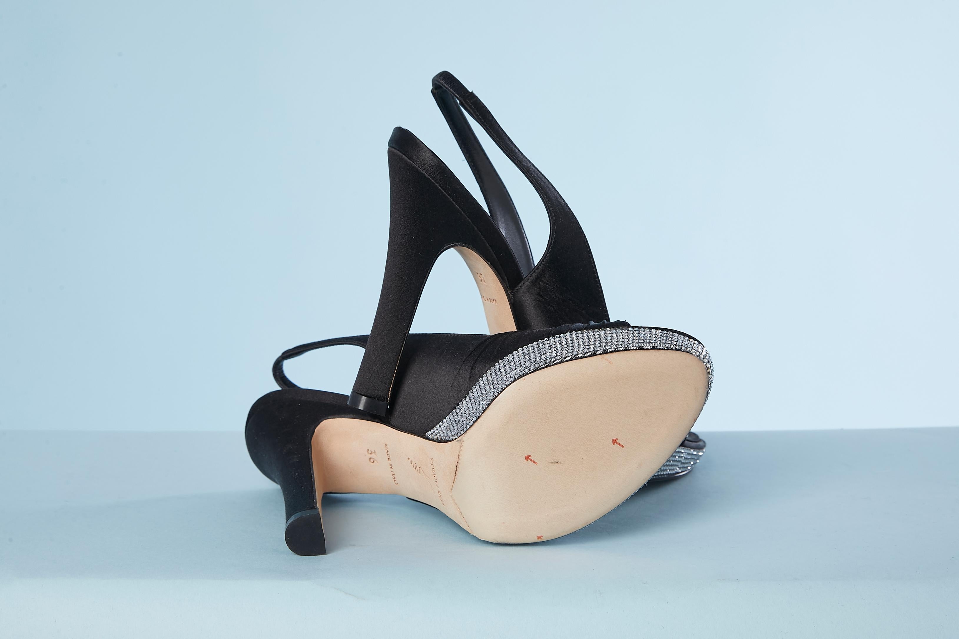 Black satin open-toe sandal with rhinestone platform René Caovilla NEW  For Sale 2