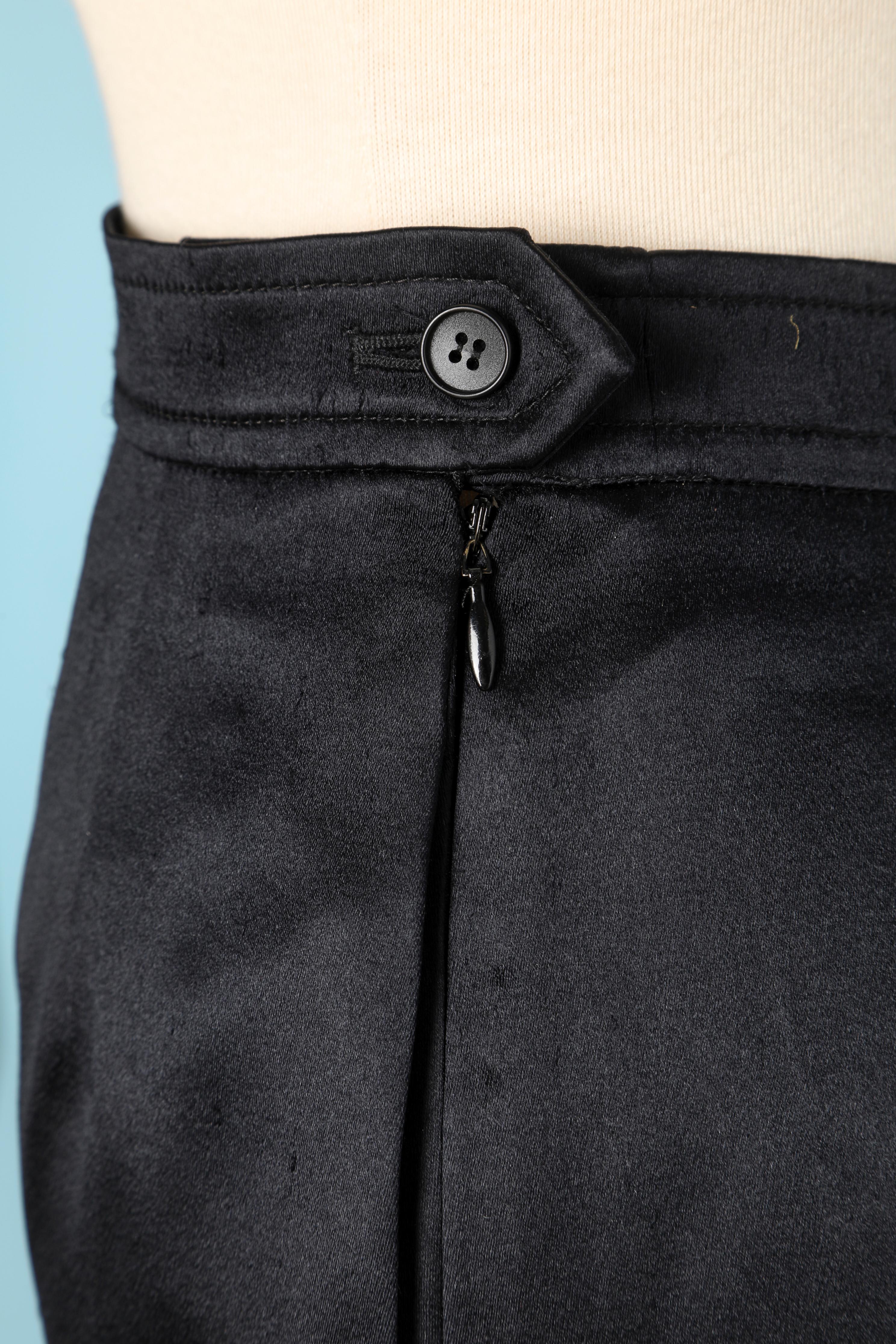 Black satin pencil skirt with pockets