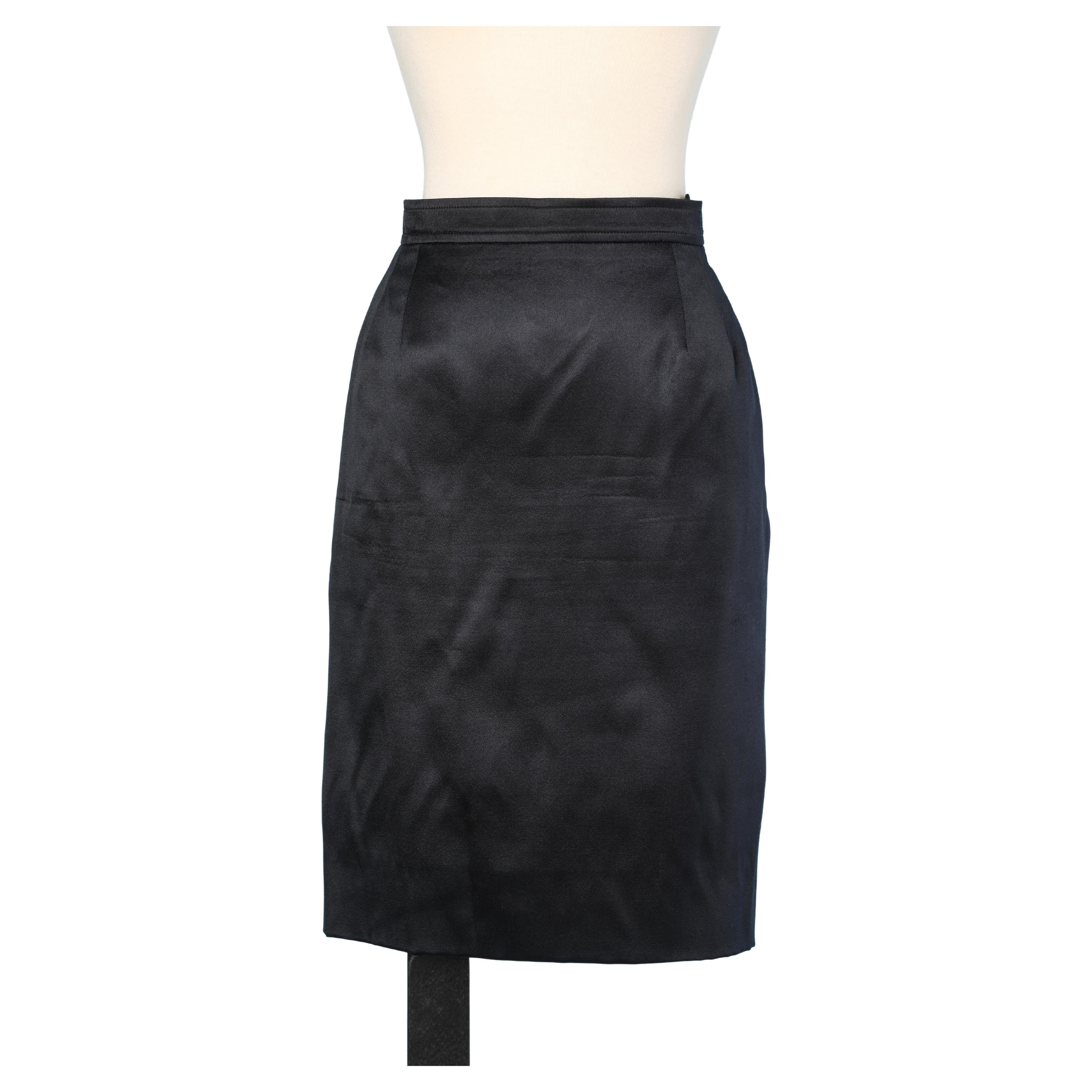 Black satin pencil skirt Yves Saint Laurent Rive Gauche  For Sale
