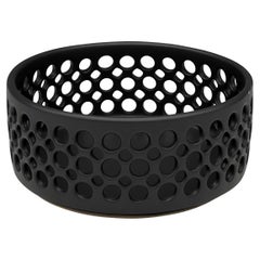 Black Satin Pierced Cylindrical Ceramic Bowl