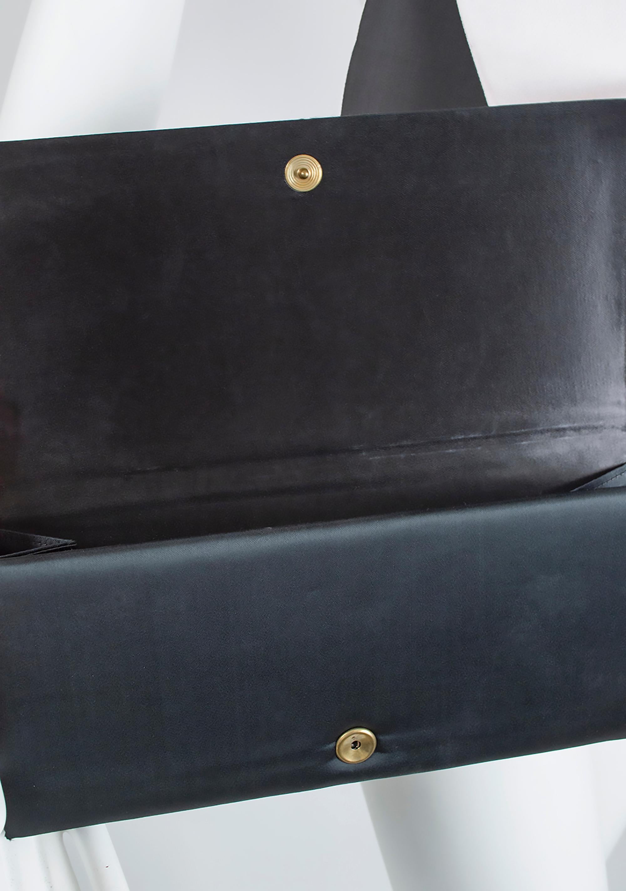 Foulard en satin noir et pochette de soire assortie avec broderie dore - 53, 1950s en vente 3