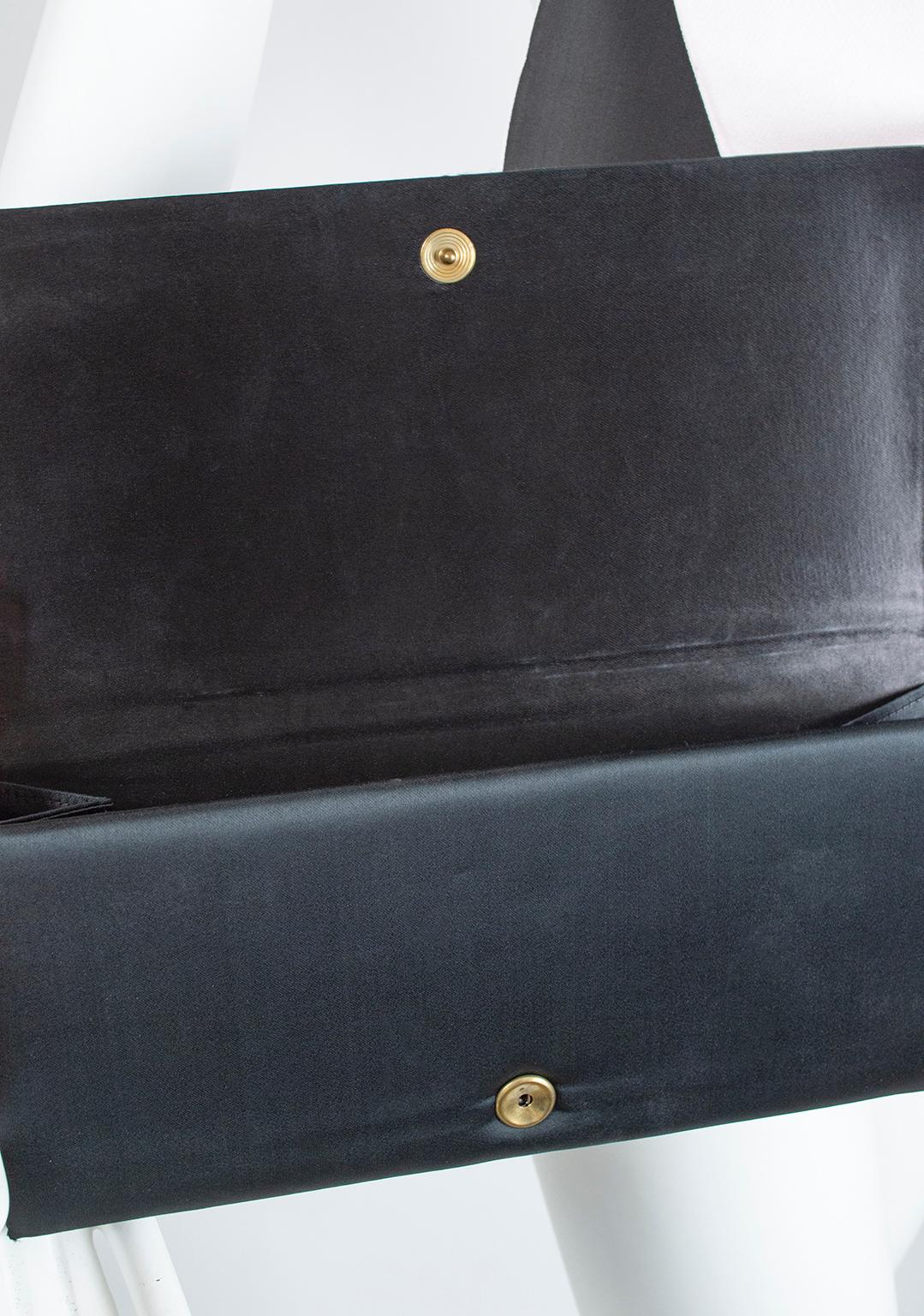 Foulard en satin noir et pochette de soire assortie avec broderie dore - 53, 1950s en vente 7