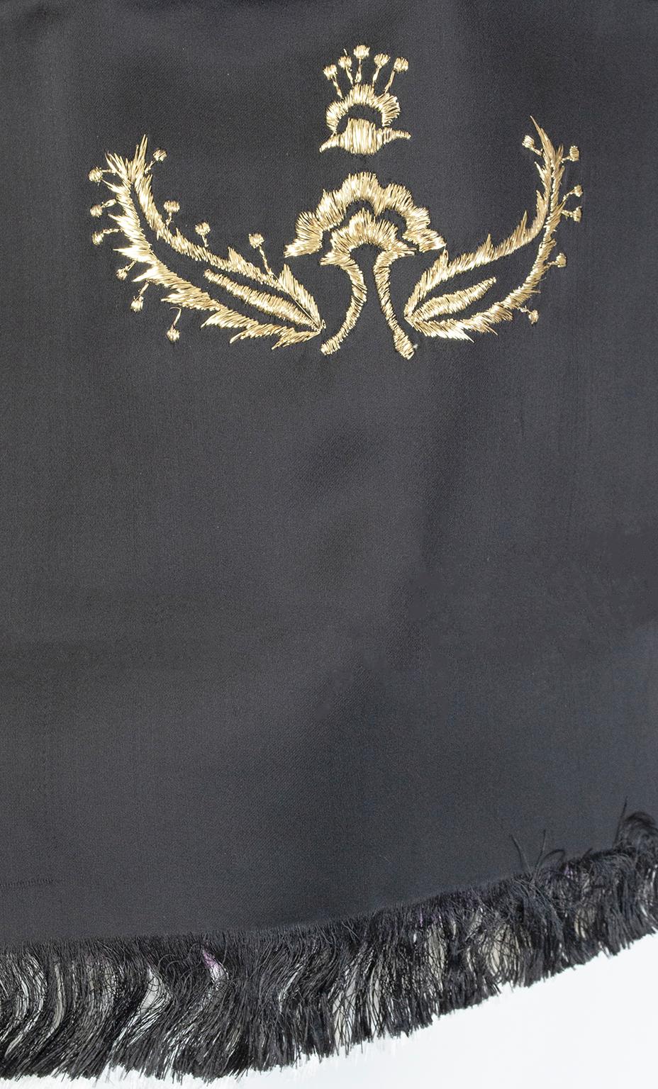 Black Satin Scarf and Matching Evening Clutch with Gold Embroidery – 53”, 1950s In Good Condition For Sale In Tucson, AZ