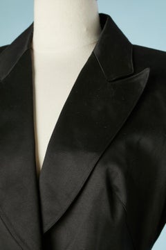 Black satin skirt-suit with black leather fringes Thierry Mugler Couture