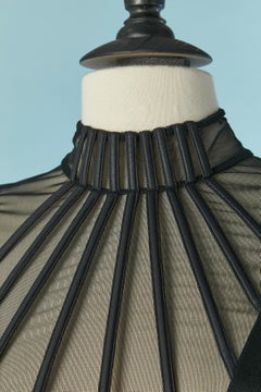 Black satin sleeveless dress with boned tulle neckline Christopher Kane NEW
