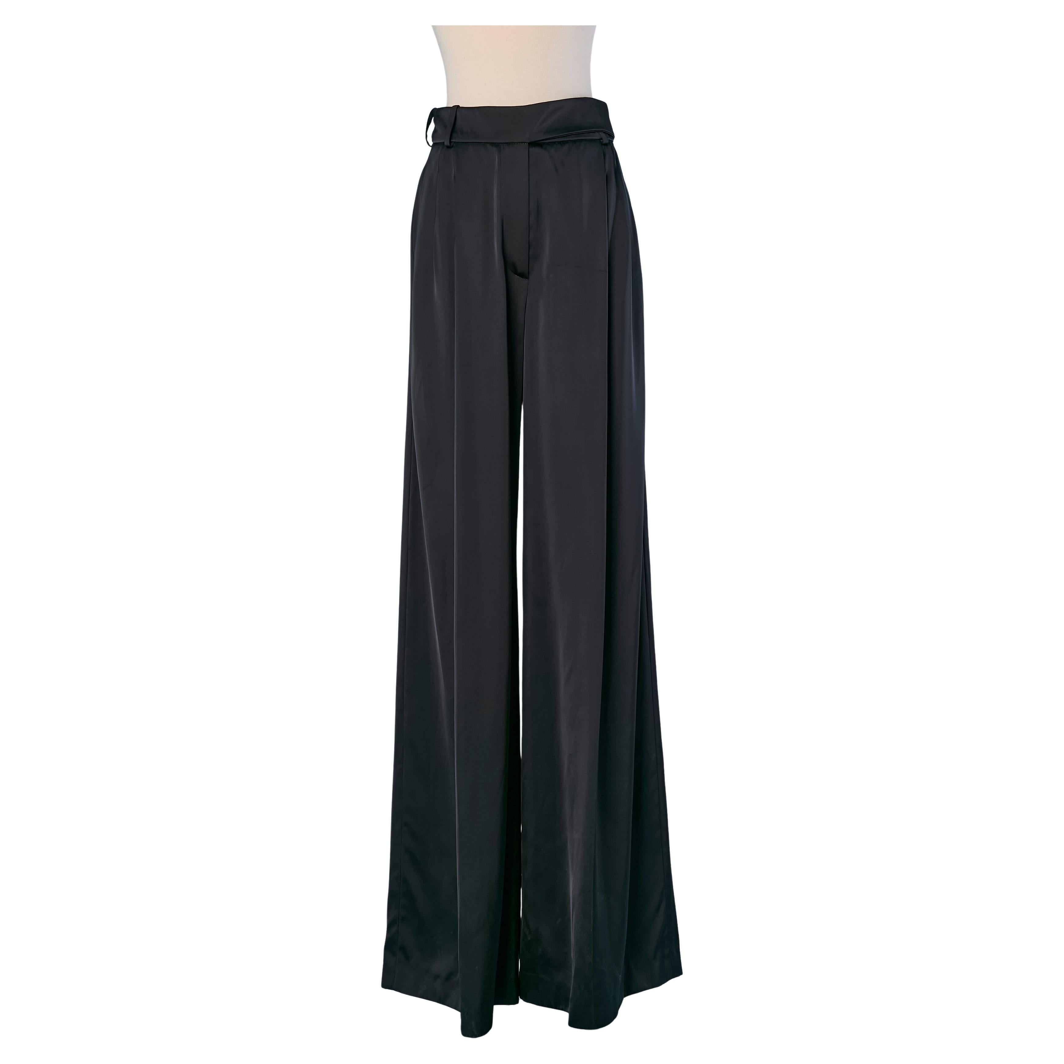 Pantaloni a gamba larga in raso nero ALEXANDRE VAUTHIER New