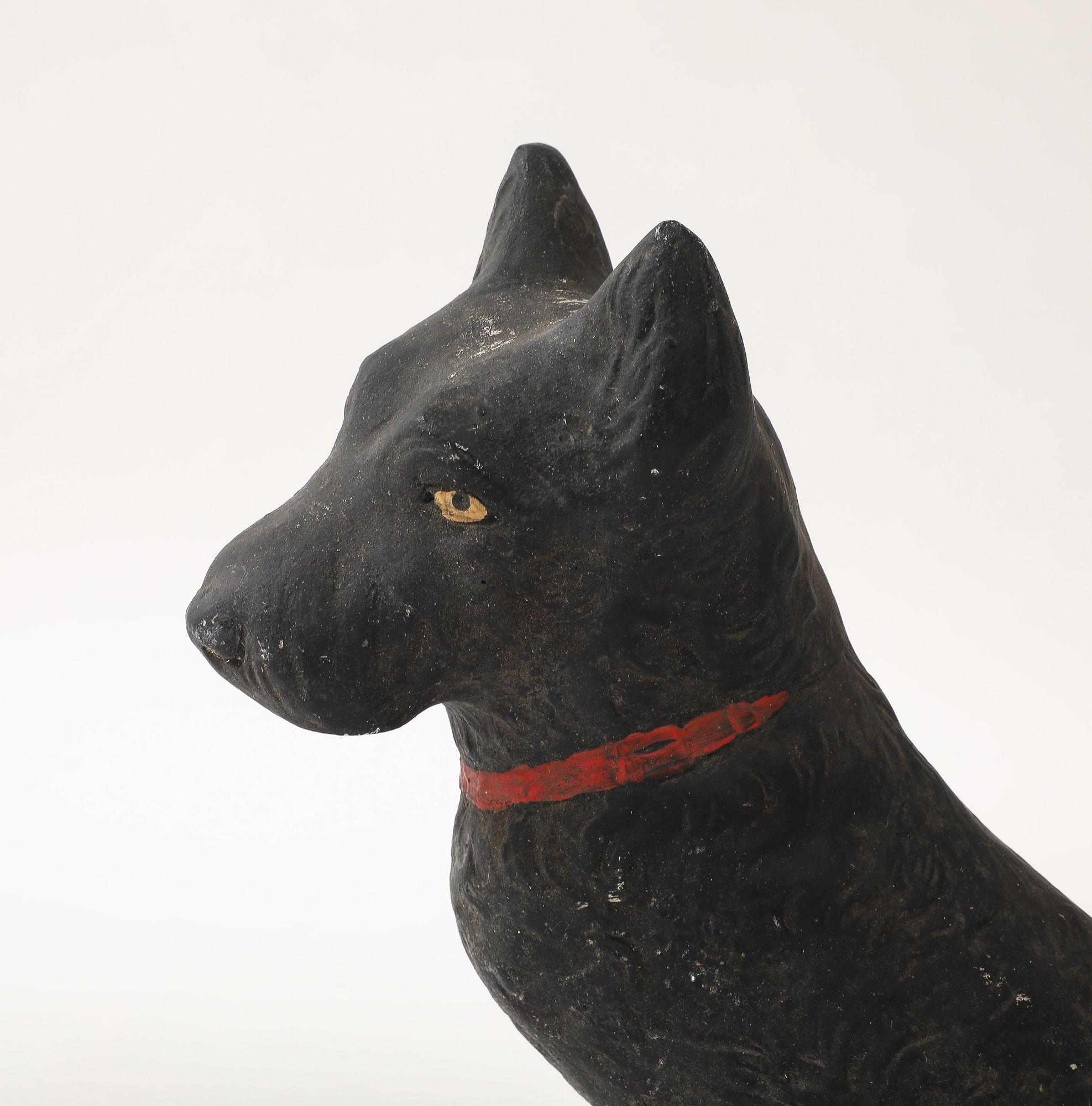 Late 20th Century Black Scottie Dog Garden Ornament Reconstituted Stone, English Mid 20th C. For Sale