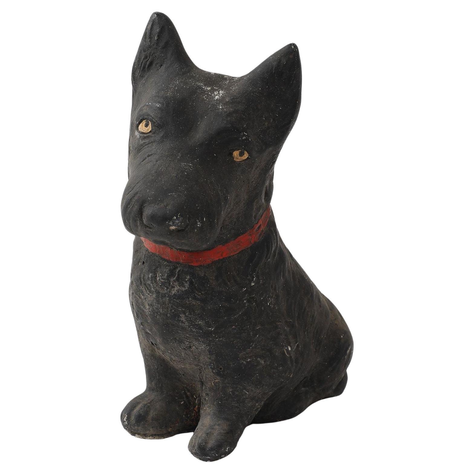 Black Scottie Dog Garden Ornament Reconstituted Stone, English Mid 20th C. For Sale