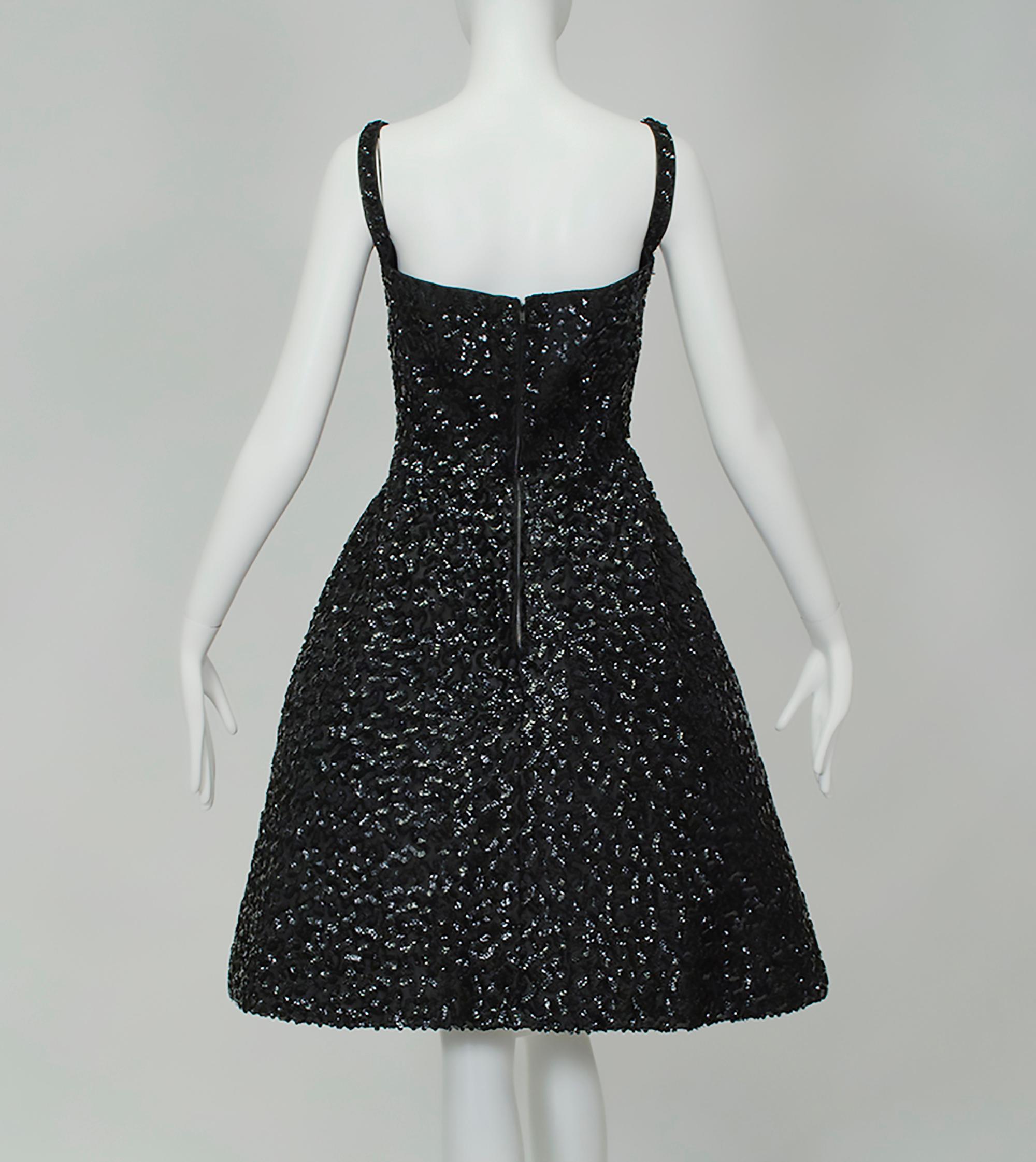 Donna Nero *Dimensioni più grandi* Pavé Sequin Starry Night Abito a cerchio senza maniche - M, anni '50 in vendita
