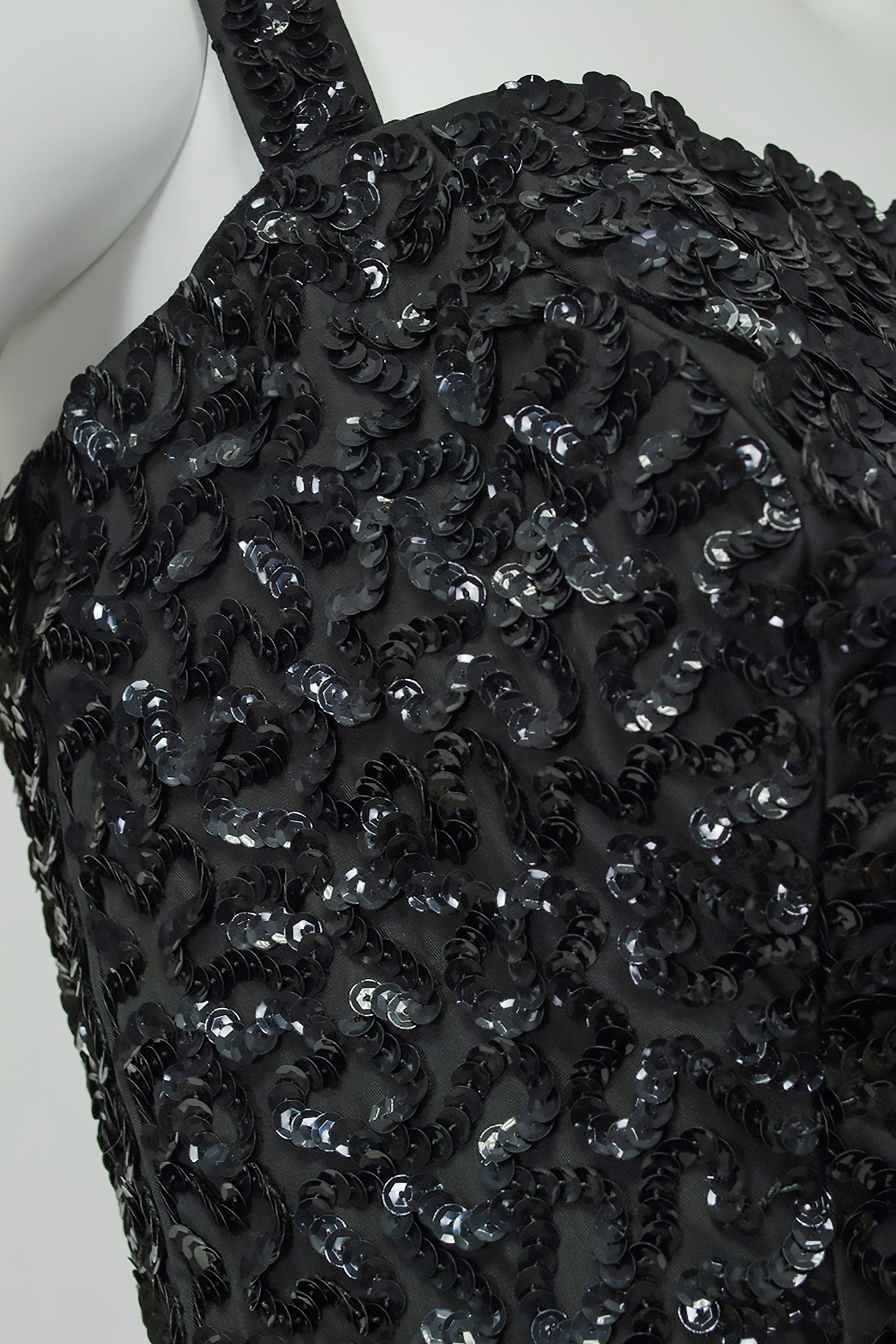 Nero *Dimensioni più grandi* Pavé Sequin Starry Night Abito a cerchio senza maniche - M, anni '50 in vendita 2