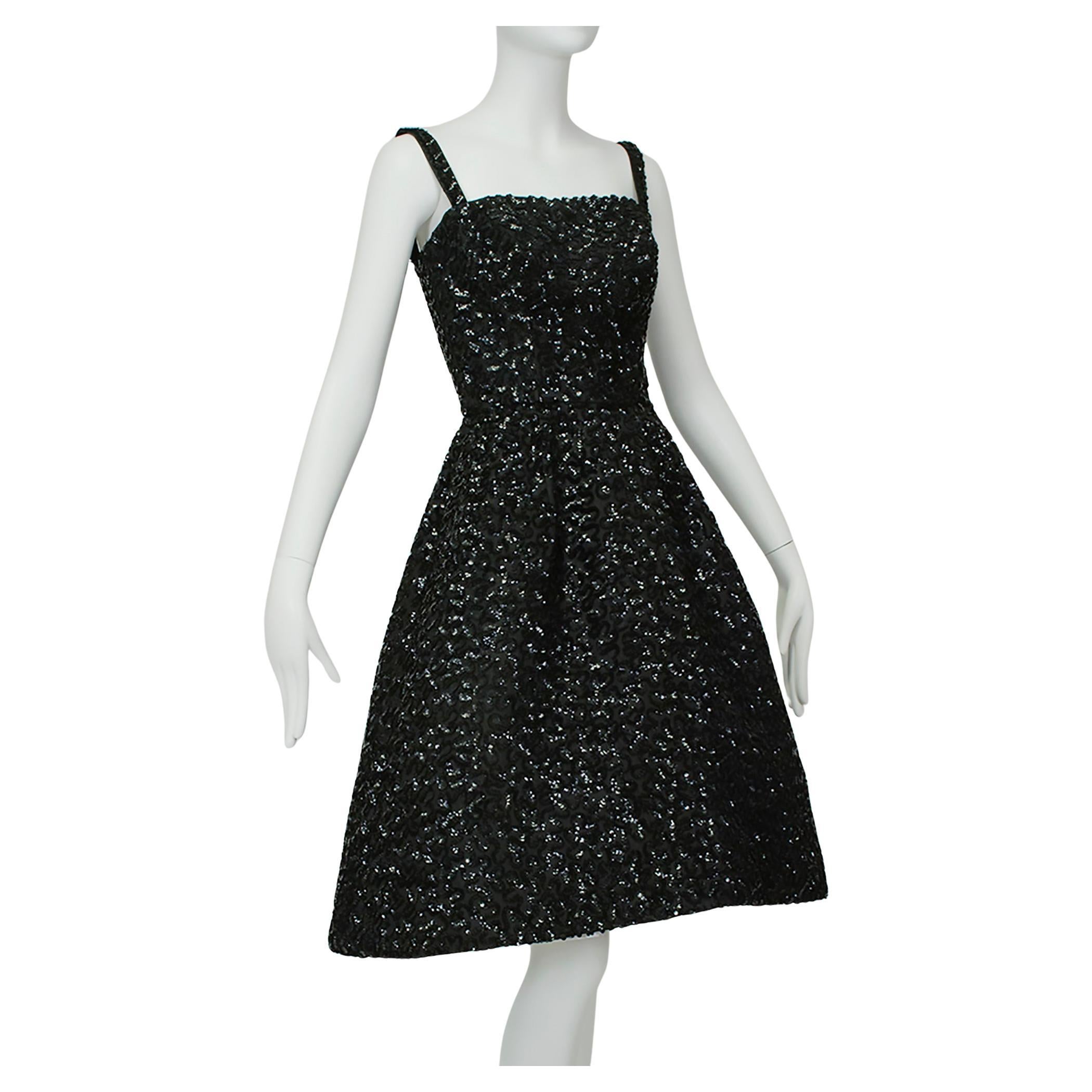Noir *Grande taille* Robe sans manches à paillettes Pavé Starry Night - M, 1950s