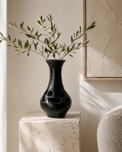 Black Sculptural Ceramic Vase, Handmade Organic Stoneware Vessel, Organic Vase